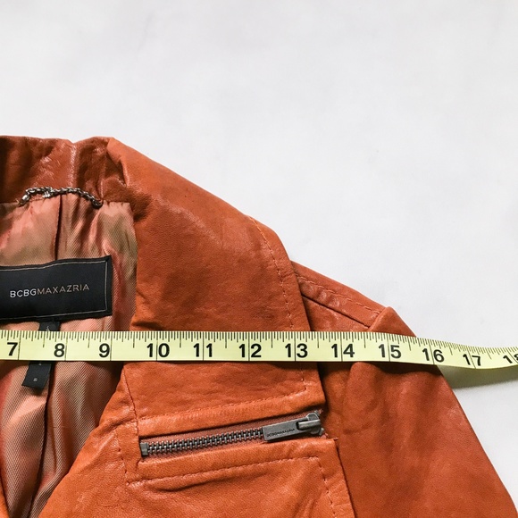 BCBGMAXAZRIA Genuine Leather Moto Jacket Pumpkin - Picture 8 of 8